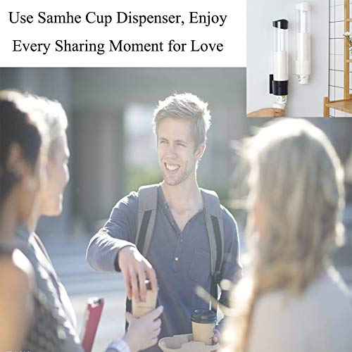 Samhe Cup Dispenser Water Dispenser Cup Holder Pull Type Paper Automatic Remover 7oz - 12oz Cone or Flat Bottom Cups for Home Office Hospital (Black, Large)