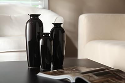 Hosley Set of 3 Black Ceramic Vases in Gift Box. Ideal Gift for Wedding or Special Occasions for Use in Home Office, Decor, Floor Vases, Spa, Aromatherapy Settings O3