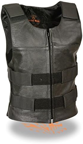 Women Motorcycle Black Bulletproof Replica Zipper Adjustable Size Leather Vest