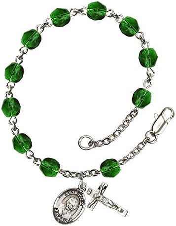 Bonyak Jewelry St. Gianna Beretta Molla Silver Plate Rosary Bracelet 6mm Fire Polished Beads - Every Birth Month Color