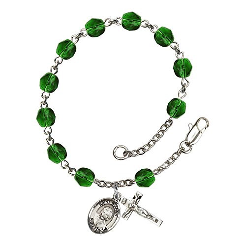 Bonyak Jewelry St. Gianna Beretta Molla Silver Plate Rosary Bracelet 6mm Fire Polished Beads - Every Birth Month Color