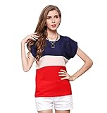 Eastabile Women Summer Stripe Chiffon T-Shirt Short Sleeve Casual Tops Blouse (green)