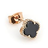 United Elegance - Beautiful 4 Leaf Clover in Rose Gold Tone Beading and Faux Black Onyx Tone Earrings