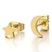 Pair Gold Color Moon and Star Stainless Steel Plain Stud Earrings for Women and
