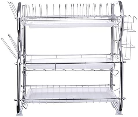 Libison Dish Drainer Rack, 3-Tier Layers Storage Board Stainless Steel Drying Shelf Kitchen Collection Holder Modern Design Drainer Organizer Silver