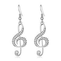 BIRSTONE Dazzling Czech Rhinestone Treble Clef Music Note Eighth Note Fish Hook Dangle Earrings (silver)