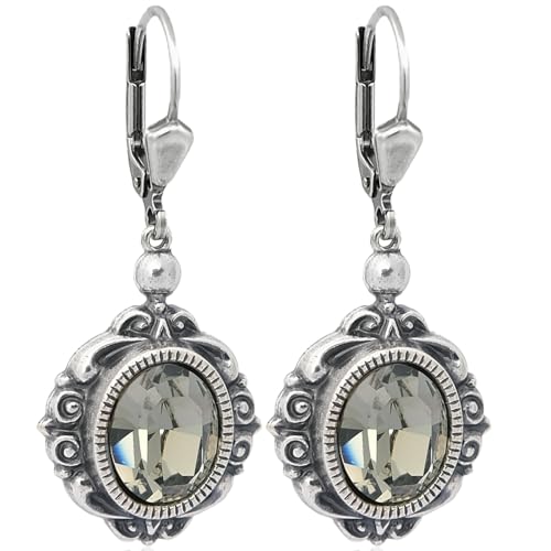 41XDUGSW3eL Vintage Ohrringe Marken Kristalle Grau Silber Black Diamond Nobel Schmuck