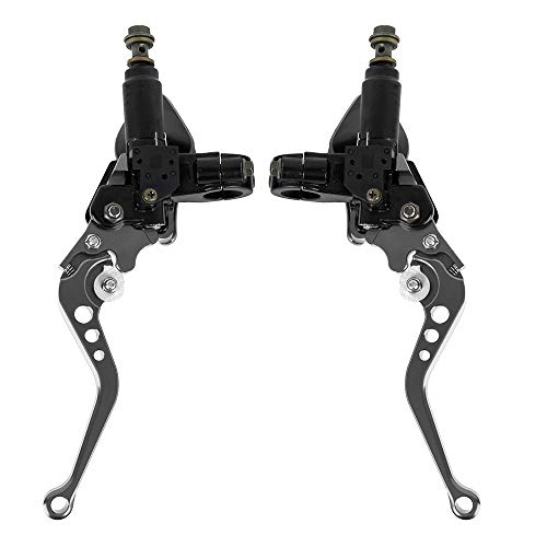 Aluminum 7/8" 22mm Motorcycle Dual Pump Hydraulic Handles Brake Clutch Levers Cylinder Master Reservoir Set For Ducati For Suzuki For Street Bike (Titanium)