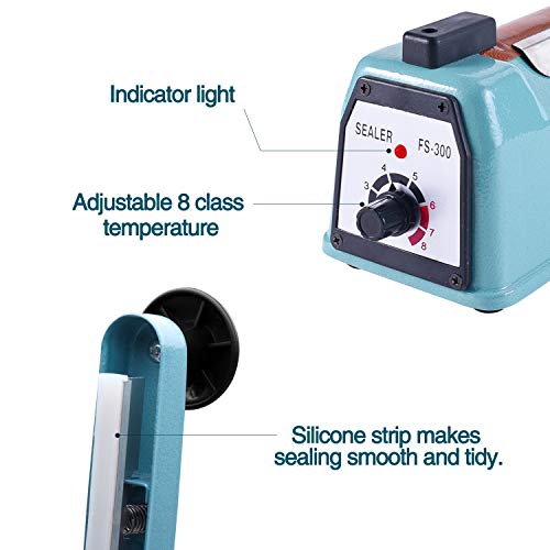 Fuxury Impulse Manual Bag Sealer Heat Seal Closer + 2 Free Replacement KIT (Blue, 12")