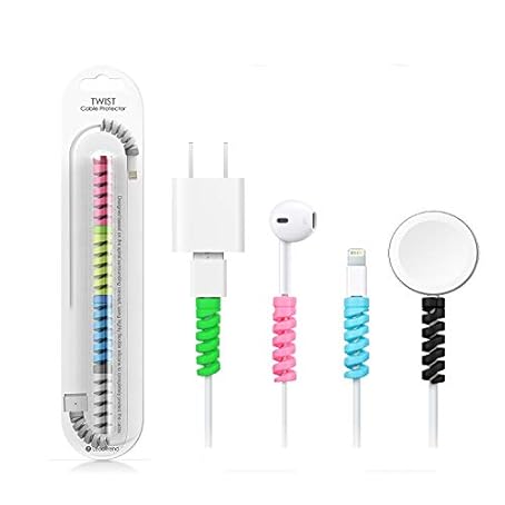 HUMBLE® Spiral Charger Cable Protector Data Cable Saver Charging Cord Protective Cable Cover Set of 2 (8 Pieces)