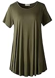 LARACE Women Short Sleeves Flare Tunic Tops for Leggings Flowy Shirt (L, Army Green)