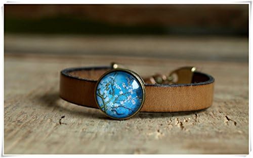 Almond branches bracelet, leather bracelet,Floral bracelet, strap bracelet,pure handmade