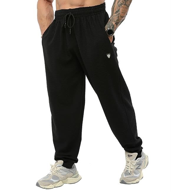 Photo 1 of Men's Baggy Sweatpants with Pockets, Loose Fit Cotton Trackpants (PNT1382-BLACK-XL)
