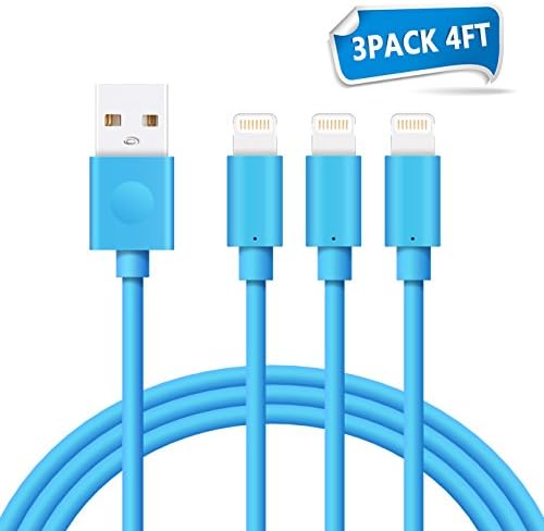 Elktry USB Cable iPhone Charger Cord 3 Pack 4ft 8 Pin Lightning to USB Sync and Charging Compatible with iPhone X 8 8 Plus 7 7 Plus 6S 6 Plus 5S 5C 5 SE iPad iPod and Other iOS(Blue)