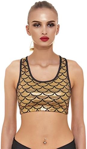 Appcome Women's Fish Scales Print Racerback Cropped Tank Top Yoga Bra