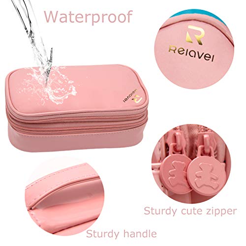 Relavel Makeup Bag Small Travel Cosmetic Bag for Women Girls Makeup Brushes Bag Portable 2 Layer Cosmetic Case with Brush Organizer Christmas Gift (Pink) 3 Relavel Makeup Bag Small Travel Cosmetic Bag for Women Girls Makeup Brushes Bag Portable 2 Layer Cosmetic Case with Brush Organizer Christmas Gift (Pink)