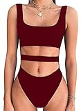 BEAGIMEG Women's Tank Top Cut Out Sleeveless Bodice Bodysuit Party Clubwear Wine Red