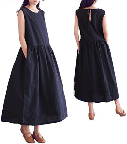 Eazon Dresses Hot Cotton Linen Dress Plus Dresses For Women Sleeveless O-Neck