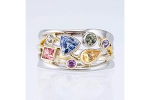 Sdouefos 925 Sterling Silver Geometric Line Multi Row Womens CZ Diamond Rainbow Gemstone Ring Eternity Engagement Wedding Promise Ring Cocktail Party Ring (9)