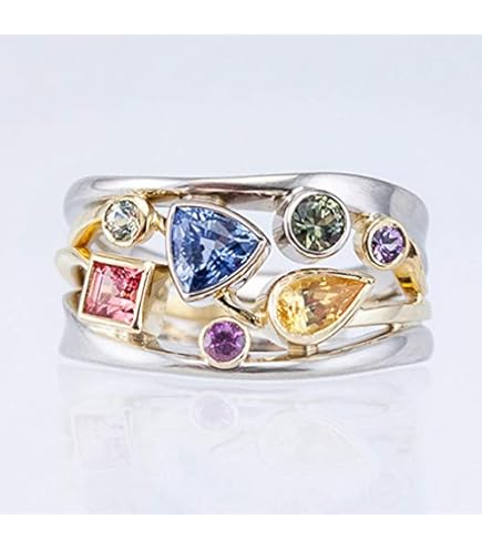 ＲＡＩＮＢＯＷ指輪 Amazon.com: 925 Sterling Silver Multicolor Multi Row Ladies