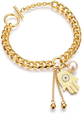 Pearl Bead Evil Eyes Bracelet Charm - Jeanish Bracelet for Women Girls Thanks Giving Day Gift, Nursing Gift GOLD JEW170906