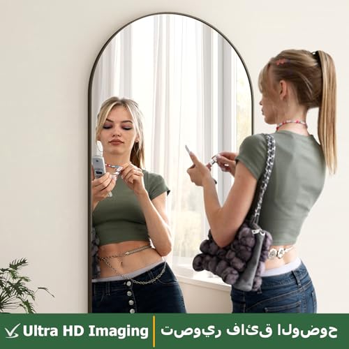 BEAUTYPEAK Full Length Mirror 165x60cm Large Arch Floor Mirror with Stand Arched Full Body Mirror Standing Hanging or Leaning Wall for Bedroom/Entryway, Black