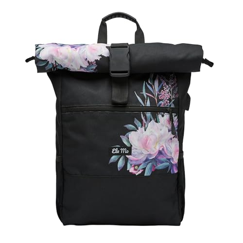 Ela Mo® Rolltop Rucksack Damen - Rollrucksack Anti Diebstahl für Sport & Reisen - Laptoprucksack für Schule, Uni, Business - Mit USB Anschluss & kompa