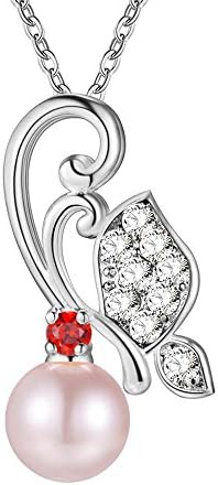 Mdkrz Women Girls S925 Electroplate Silver Necklace Classic Fashion Necklace (#3 Pink)