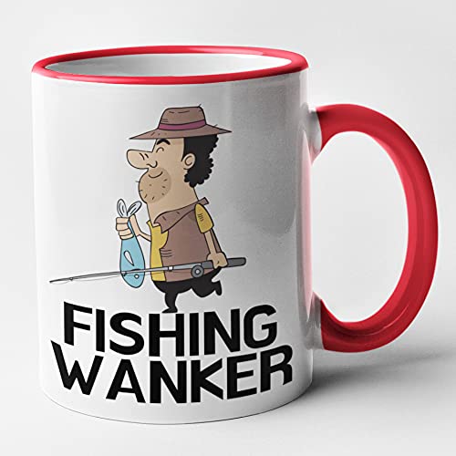 Fishing Wanker - Rude Funny Fishing Mug (Red)