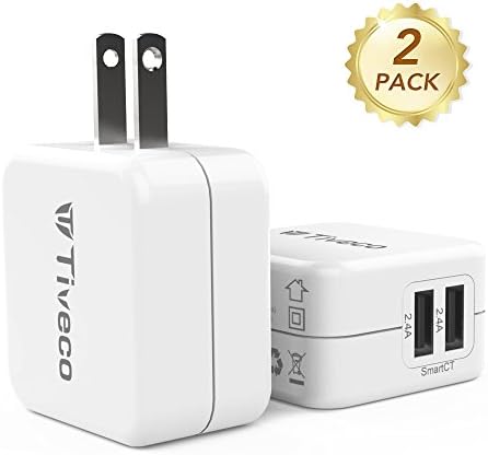 Tiveco 2PCS 24W 4.8A Dual USB Travel Wall Charger with Smart Charge Technology for iPhone iPad, Samsung Galaxy, Nexus HTC LG Moto Blackberry, Bluetooth Speaker Headset &amp; Power Bank, White