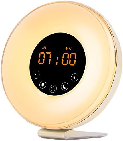 Sunrise Alarm Clock, Wake Up Light with Sunrise Sunset Simulation, 6 Nature Sounds, FM Clock Radio, 10 Brightness Levels, Snooze Function and 7 Colors Night Light
