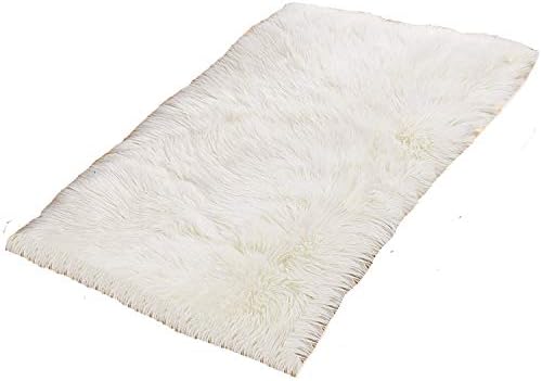 Shaggy Faux Fur Sheepskin Rug Soft Fluffy Area Rugs Small Sofa Mat Cover Floor Carpet Pad for Kitchen Bedroom Bathroom Living Room Chair Dining Seat Pad White, 50 x 150 cm