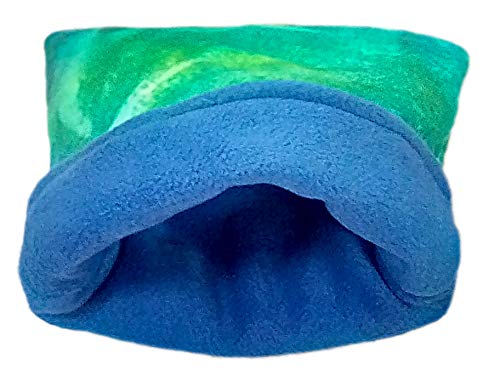 Pet Snuggle Sack 10" x 11" - Padded 3 Layers - Blue Green Tie Dye - Hedgehog Sack - Sugar Glider Snuggle Sack - Reversible - Machine Wash