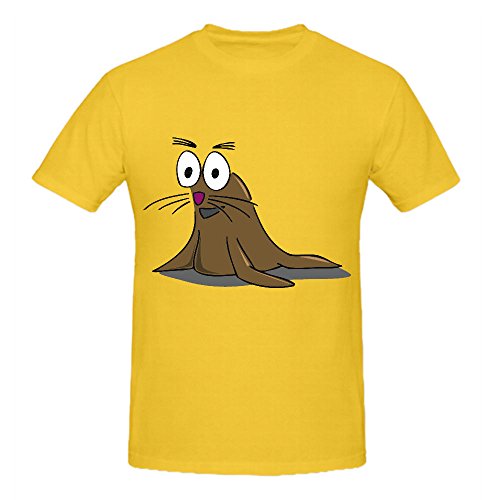 Cute Seal Cartoon Tee Shirts For Men Crew Neck Yellow Cool