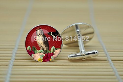 Pretty Lee Wise Owl Jewelry Wise Owl Cufflinks In Silver Glass Cabochon Cuff Links C1363