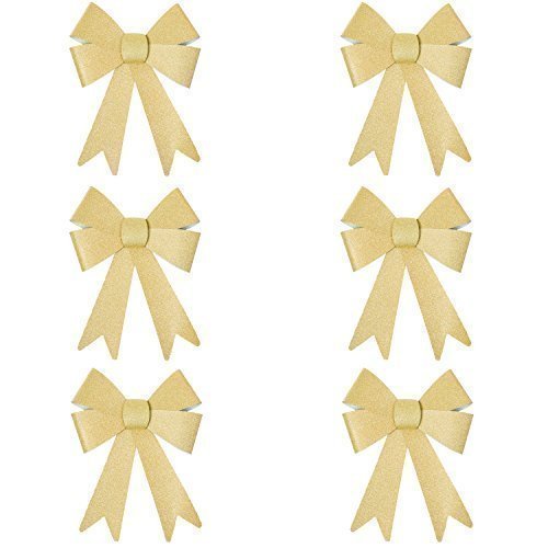 Robelli Christmas Glitter Bow Decorations - Pre-tied For Tree/Gifts/Table etc (6 Sml Gold)