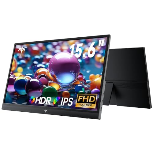 Monitor Portátil 15,6" 1080P FHD IPS, USB-C & Mini HDMI Pantalla Externa, Monitor Gaming Ultrafino con Soporte & Altavoces, para Laptop/PC/Mac/PS3/PS4/PS5/Xbox, Negro