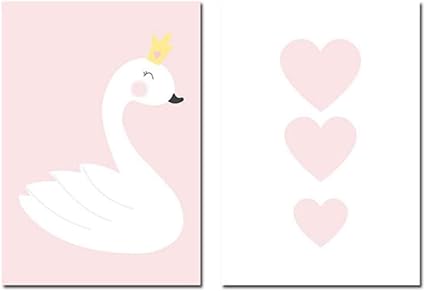 Refosian Bebe Fille Pepiniere Mur Art Toile Peinture Rose Cygne Coeur Affiches Imprime Style Nordique Enfants Decoration Photos 50x75cmx2 Pas De Cadre Amazon Fr Cuisine Maison