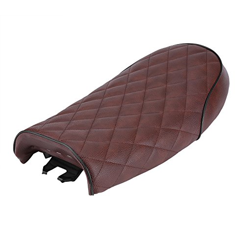 image for Qiilu Motorcycle PU Leather Vintage Cafe Racer Seat Flat Saddle Cushio