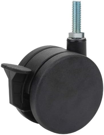 Twin Wheel Caster Solutions TWUN-75N-T17-BK-B 3" Diameter Nylon Wheel Unhooded Brake Caster, 3/8-16" Diameter x 1" Length Threaded Stem, 132 lb Capacity Range