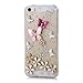 iPhone SE Case,iPhone 5S Case,iPhone 5 Case -Mavis's Diary 3D Handmade Crystal Butterfly Lingers Over The Flower Rhinestone Diamond Bling Clear Hard Case Cover for iPhone SE/5S/5