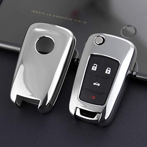 AutoBig Flip Car Key Case Holder for Chevrolet Cruze Malibu Camaro Impala Equinox Trax Sonic SS Volt Buick Lacrosse Regal Encore Cascada Verano Silver