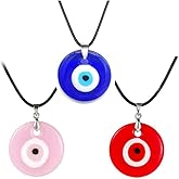 Caiyao Evil Eye Pendant Necklace Glass Leather Rope Chain Turkish Protect Lucky Necklace for Women Men