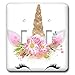 3dRose Anne Marie Baugh - Illustrations - Pretty Glam Gold and Pink Unicorn Face Illustration - Light Switch Covers - double toggle switch (lsp_289270_2)