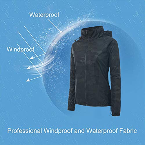 FISOUL Women's Lightweight Jacket Packable Running Windbreaker Active Outdoor Hooded Waterproof Raincoat S-XXL(Black,X-Large)