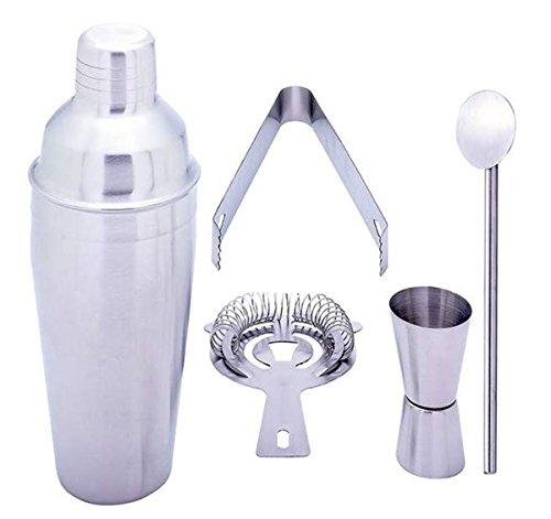 Gifts InfinityÂ® 5 Piece Stainless Steel Bar Set - 18.5 oz Martini & Cocktail Shaker, Stirrer, Strainer, Double Jigger, and Ice Tongs. (1)