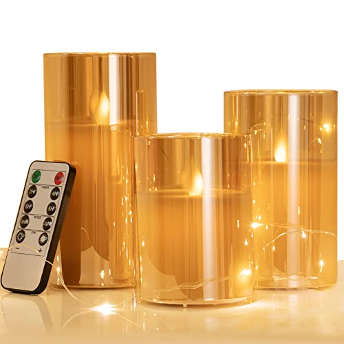 Mierfyni Flickering Flameless Candles, Glass Led Candles with Remote
