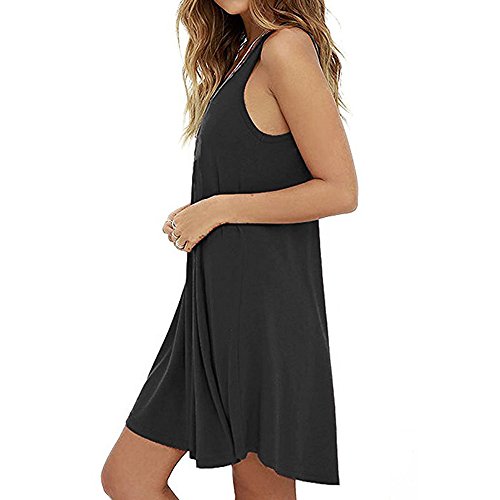 Corriee Women's Casual Solid Color O-Neck Swing Dress Sleeveless Loose T-Shirt Dresses Girtls Summer A-line Dress Black