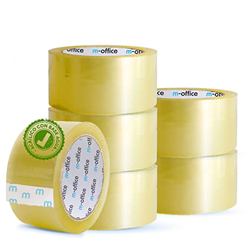 m-office Clear Tape Self Adhesive Packing Tape for Cartons, Shipping, Moving and Crafts, Safe and Durable Transparent Paper (48mm x 120m, x6)