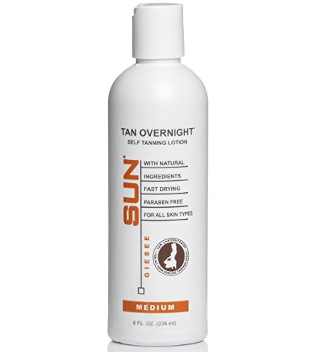 Tan Overnight Self Tanning Lotion 8 fl oz - Medium To Dark Tan for Body and Face, Organic and Natural Ingredients May Be Sun Labs Best Self Tanner. Tanning Mit With Thumb Gives Instant Drying Tan